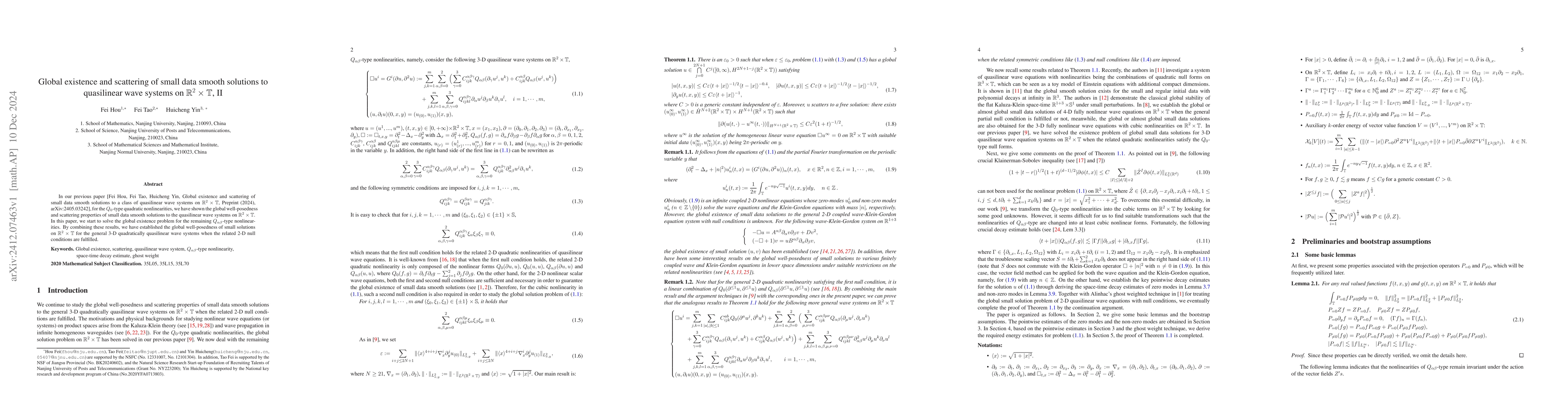 Thumbnail for Global existence and scattering of small data smooth solutions to
  quasilinear wave systems on $\mathbb{R}^2\times\mathbb{T}$, II