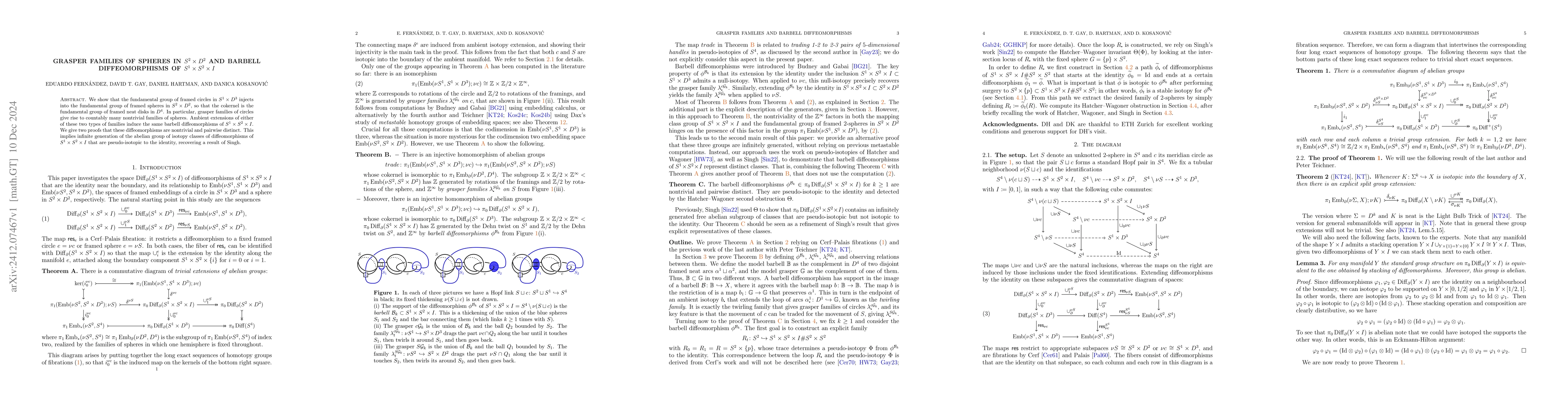 Thumbnail for Grasper families of spheres in $S^2 \times D^2$ and barbell
  diffeomorphisms of $S^1\times S^2 \times I$