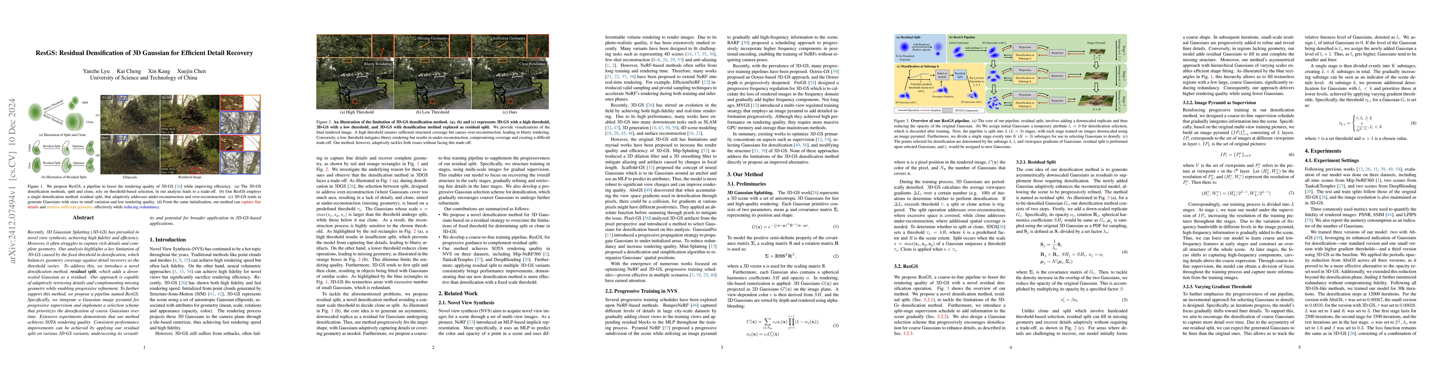 Thumbnail for ResGS: Residual Densification of 3D Gaussian for Efficient Detail
  Recovery