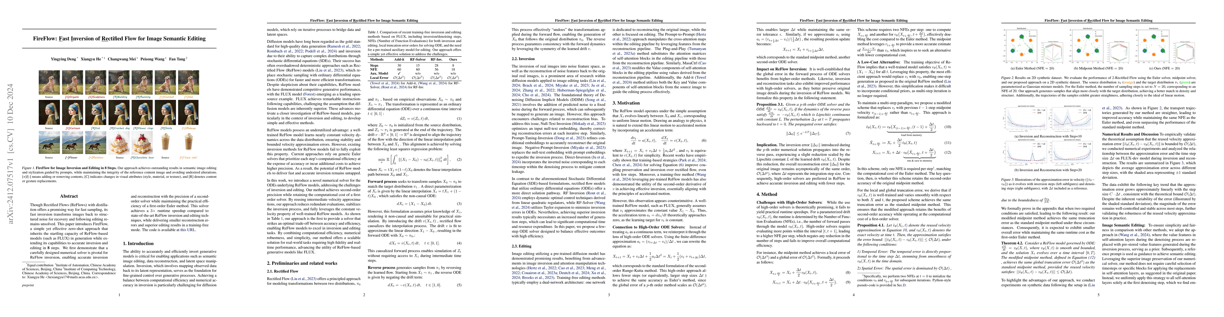Thumbnail for FireFlow: Fast Inversion of Rectified Flow for Image Semantic Editing