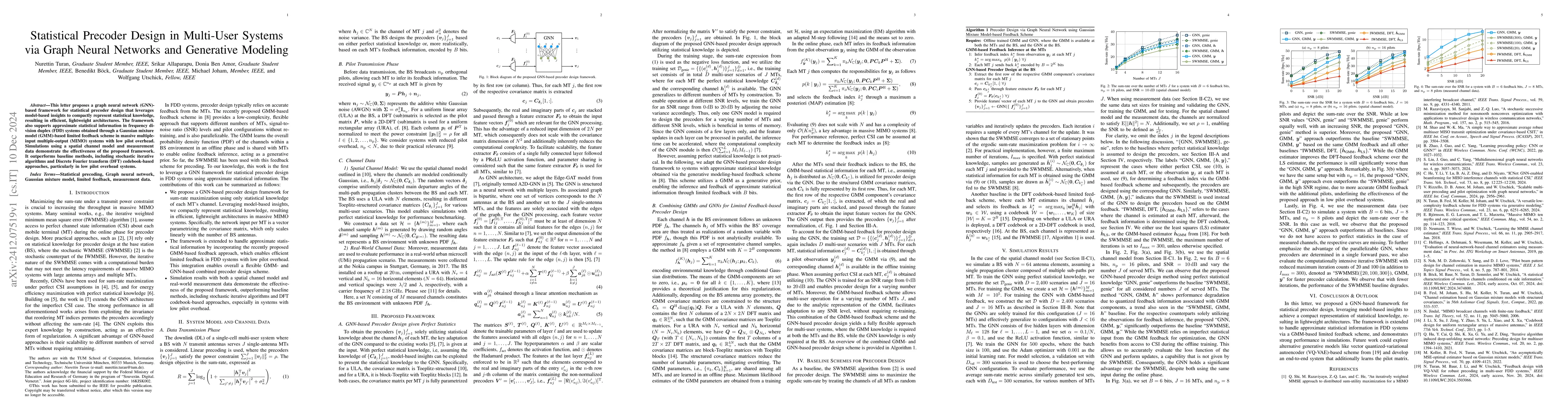 Thumbnail for Statistical Precoder Design in Multi-User Systems via Graph Neural
  Networks and Generative Modeling