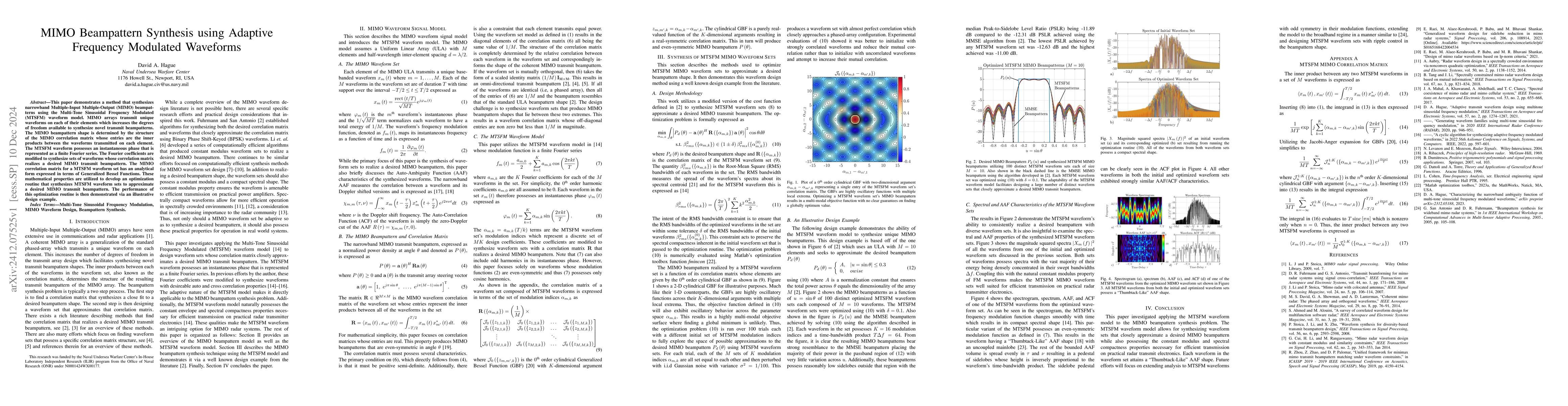 Thumbnail for MIMO Beampattern Synthesis using Adaptive Frequency Modulated Waveforms