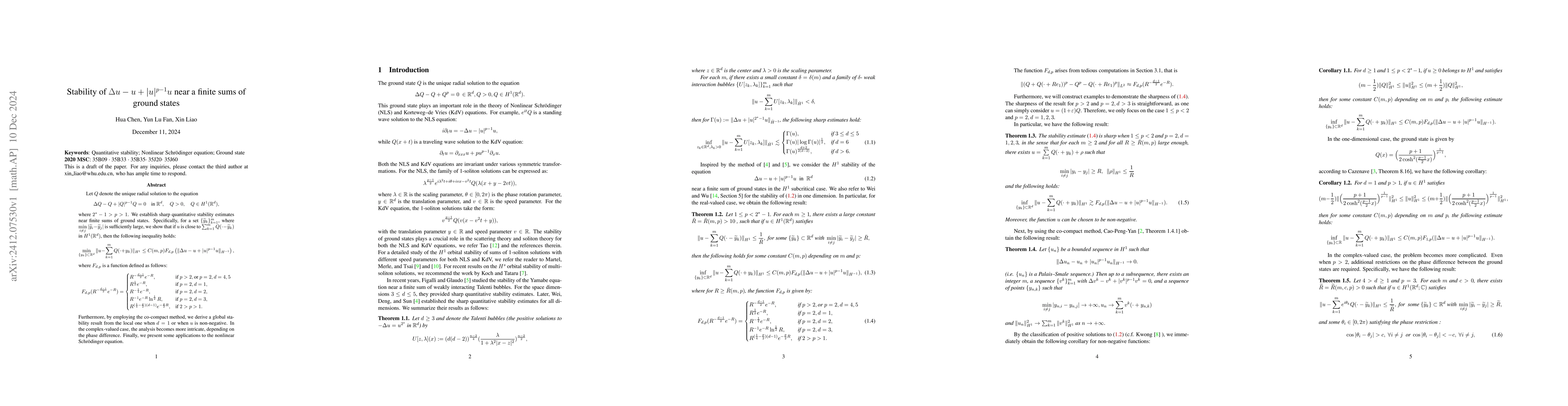 Thumbnail for Stability of $Δu-u+|u|^{p-1}u$ near a finite sums of ground states