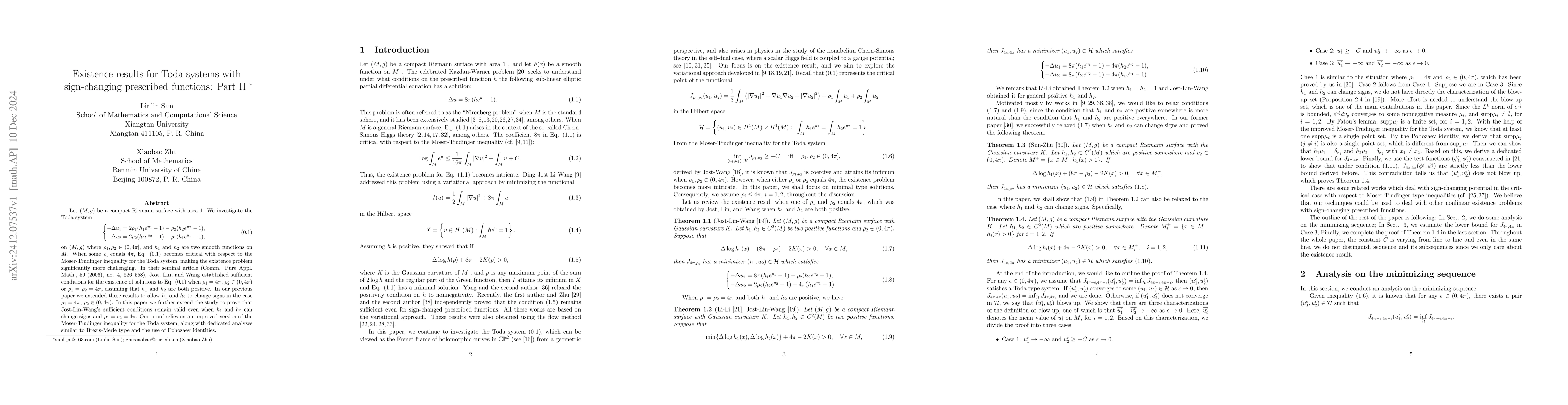 Thumbnail for Existence results for Toda systems with sign-changing prescribed
  functions: Part II