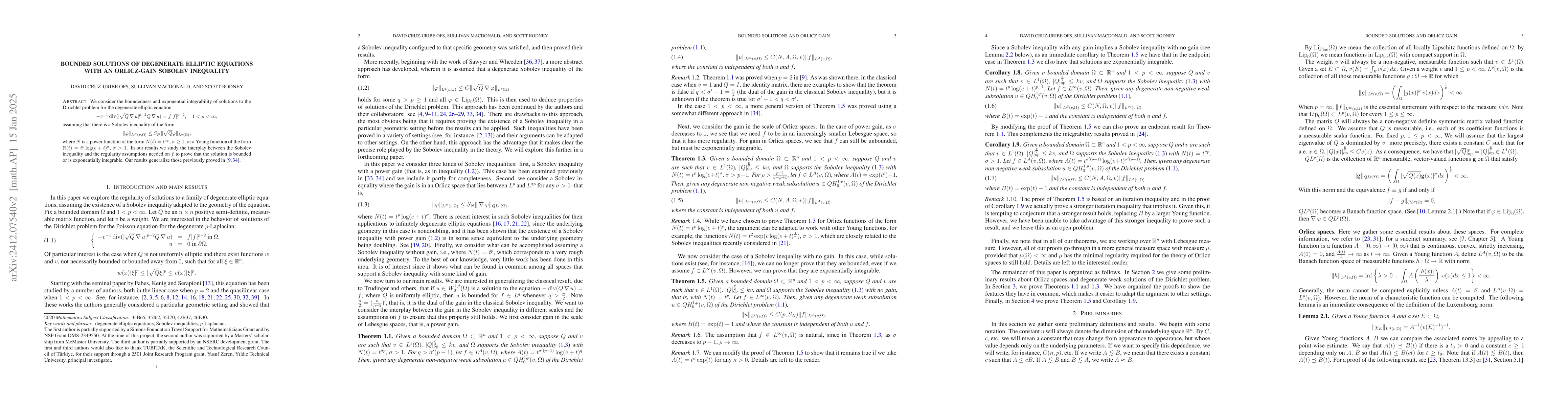 Thumbnail for Bounded solutions of degenerate elliptic equations with an Orlicz-gain
  Sobolev inequality
