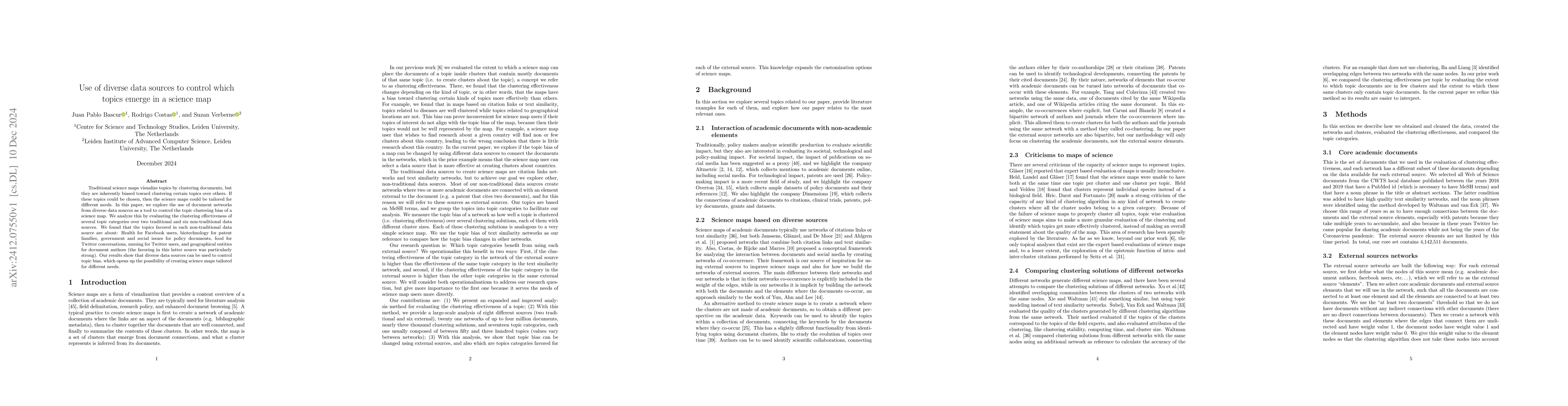 Thumbnail for Use of diverse data sources to control which topics emerge in a science
  map
