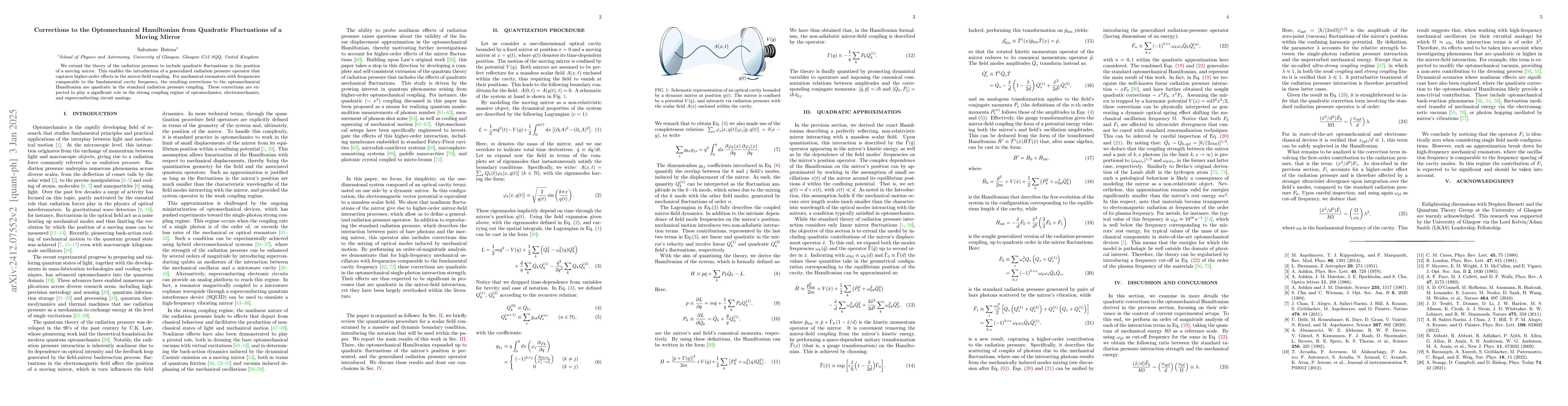 Thumbnail for Corrections to the Optomechanical Hamiltonian from Quadratic
  Fluctuations of a Moving Mirror