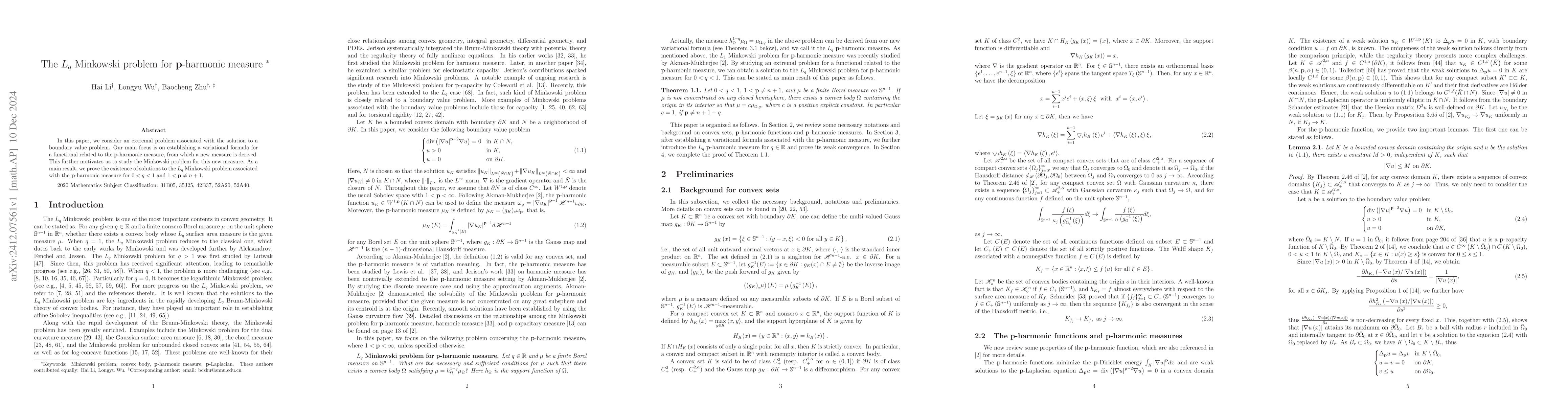 Thumbnail for The $L_q$ Minkowski problem for $\mathbf{p}$-harmonic measure