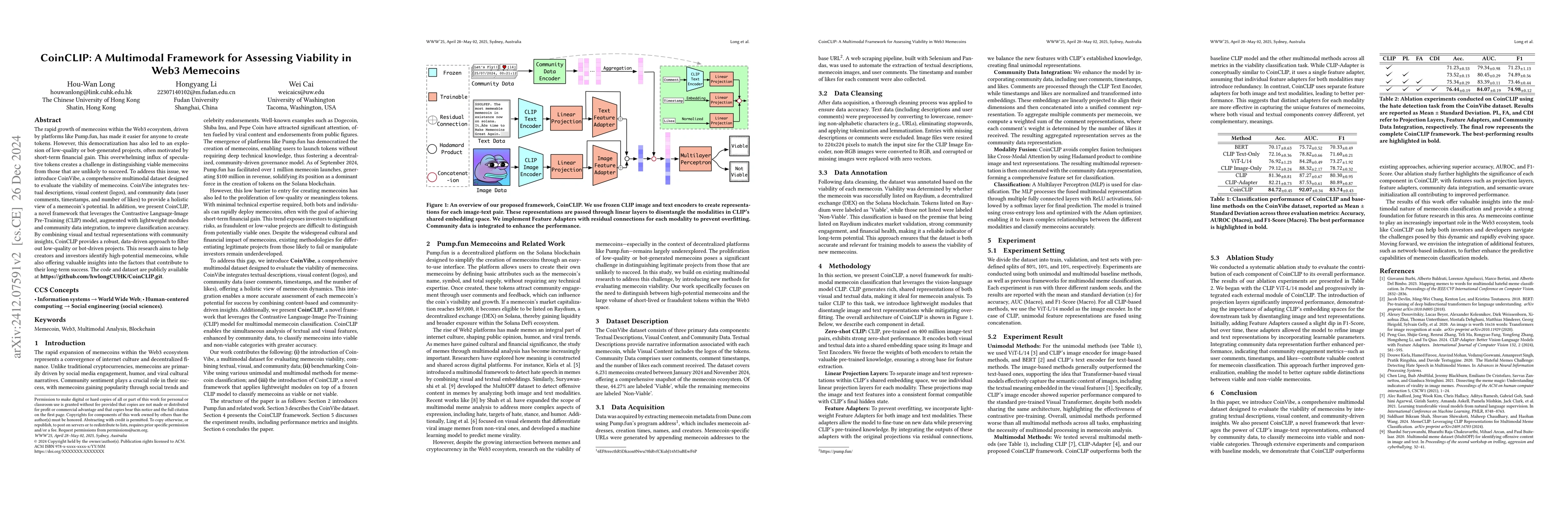 Thumbnail for CoinCLIP: A Multimodal Framework for Evaluating the Viability of
  Memecoins in the Web3 Ecosystem