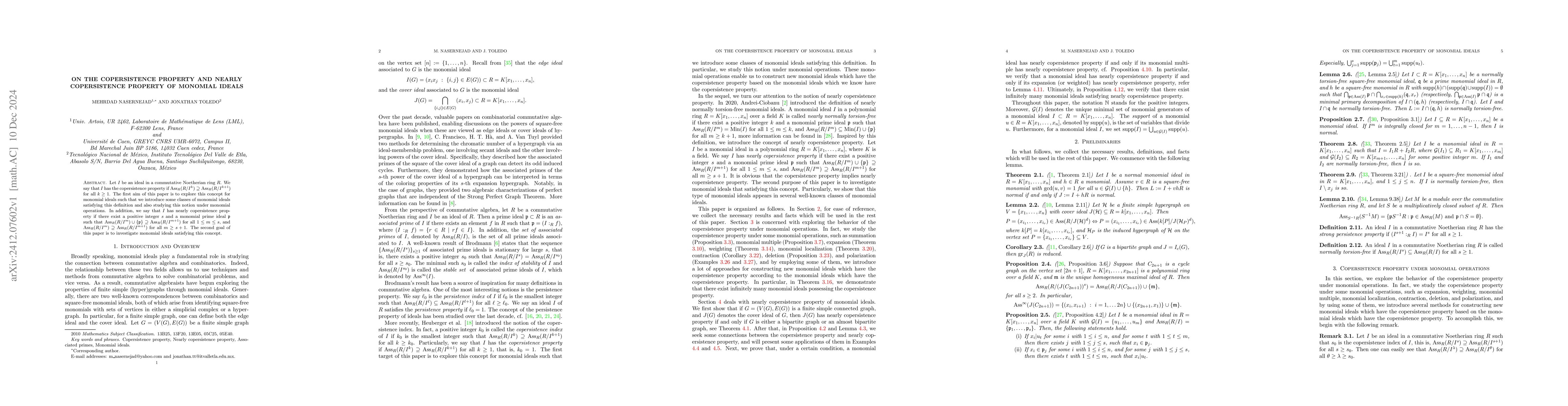 Thumbnail for On the copersistence property and nearly copersistence property of
  monomial ideals