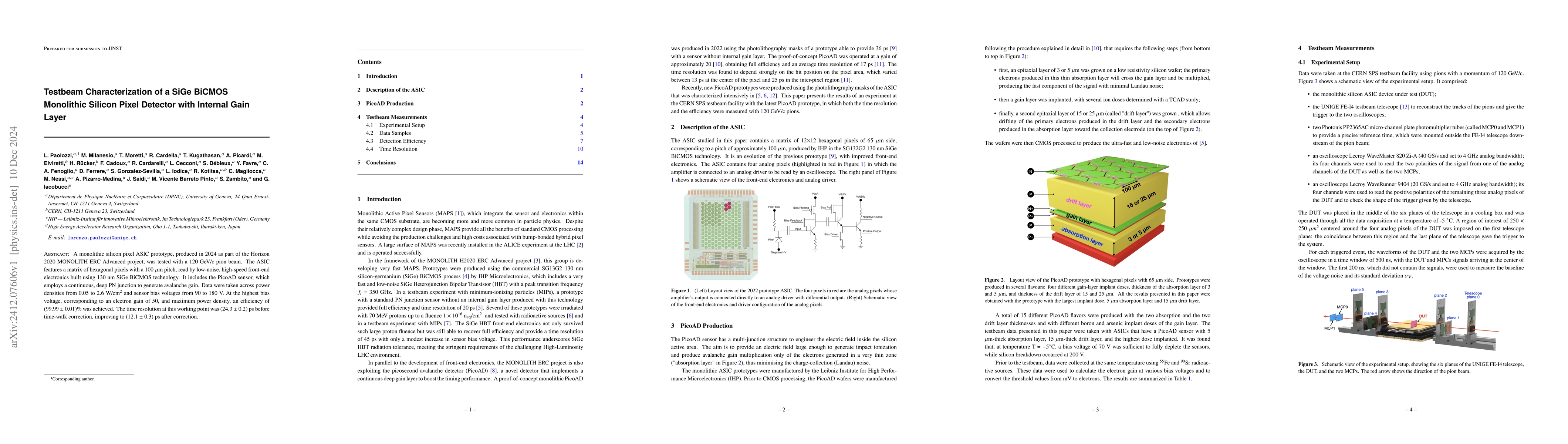 Thumbnail for Testbeam Characterization of a SiGe BiCMOS Monolithic Silicon Pixel
  Detector with Internal Gain Layer