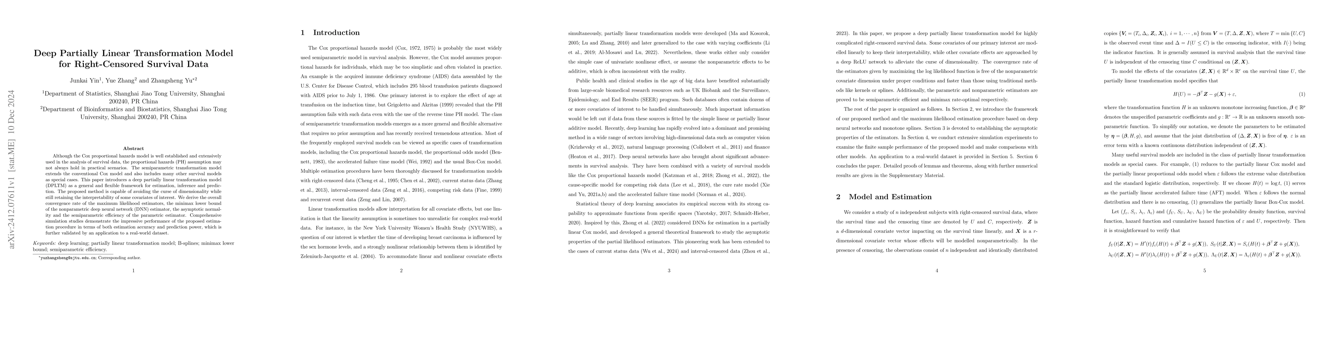 Thumbnail for Deep Partially Linear Transformation Model for Right-Censored Survival
  Data