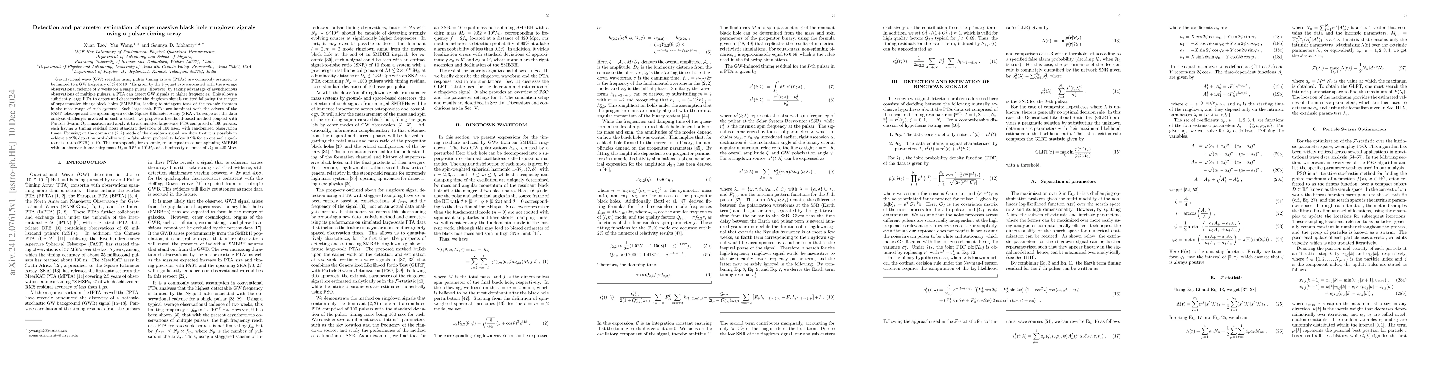 Thumbnail for Detection and parameter estimation of supermassive black hole ringdown
  signals using a pulsar timing array