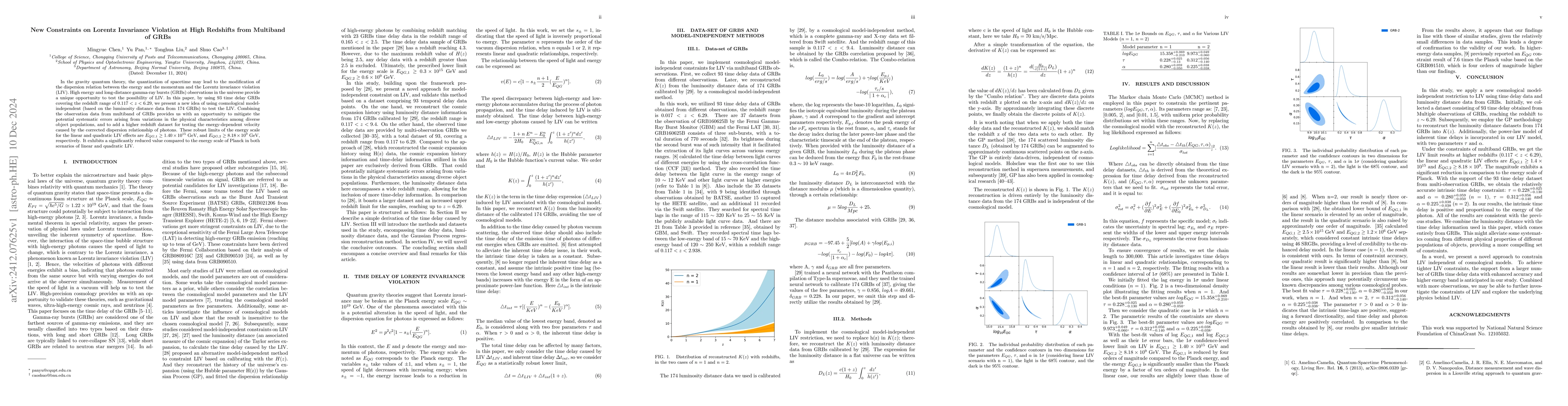 Thumbnail for New Constraints on Lorentz Invariance Violation at High Redshifts from
  Multiband of GRBs