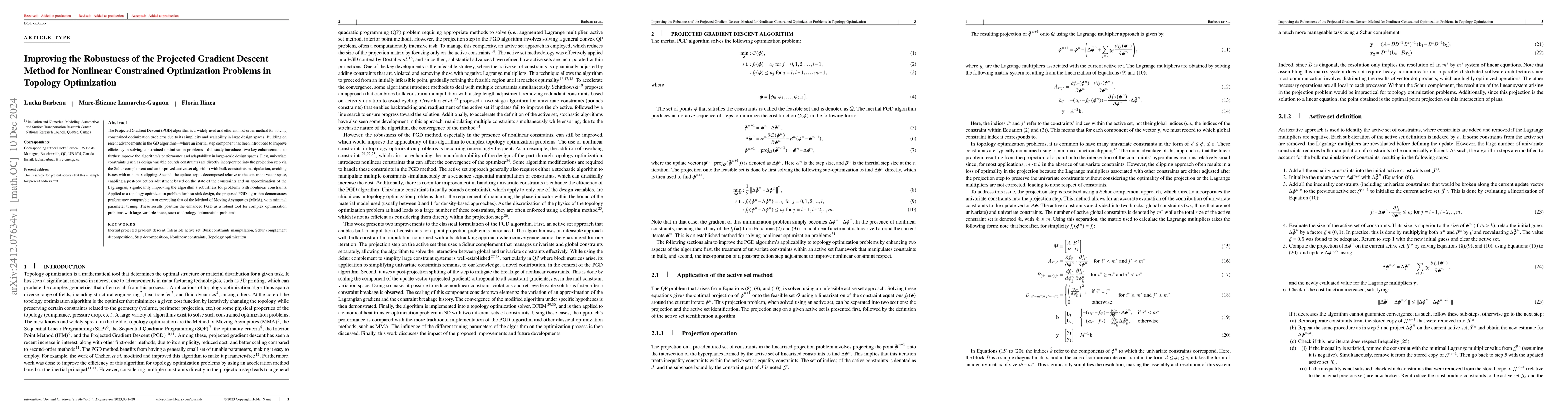 Thumbnail for Improving the Robustness of the Projected Gradient Descent Method for
  Nonlinear Constrained Optimization Problems in Topology Optimization