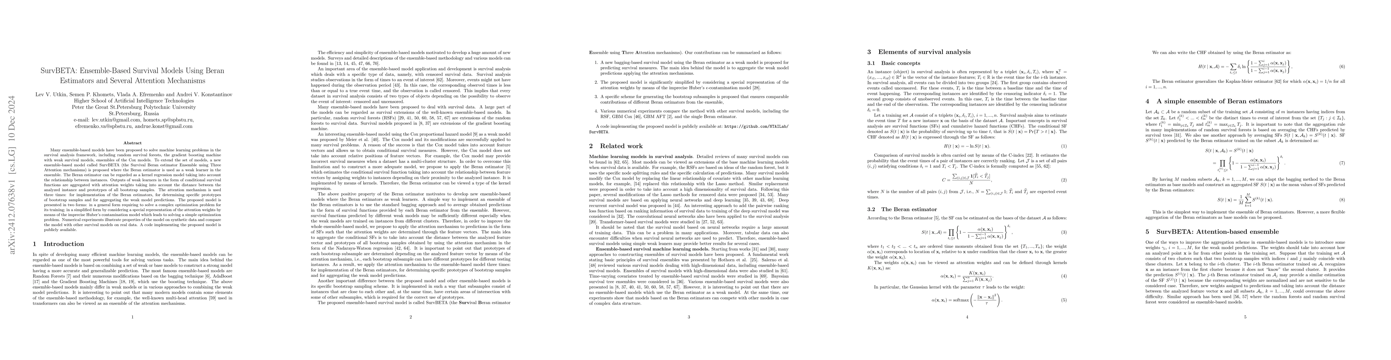 Thumbnail for SurvBETA: Ensemble-Based Survival Models Using Beran Estimators and
  Several Attention Mechanisms