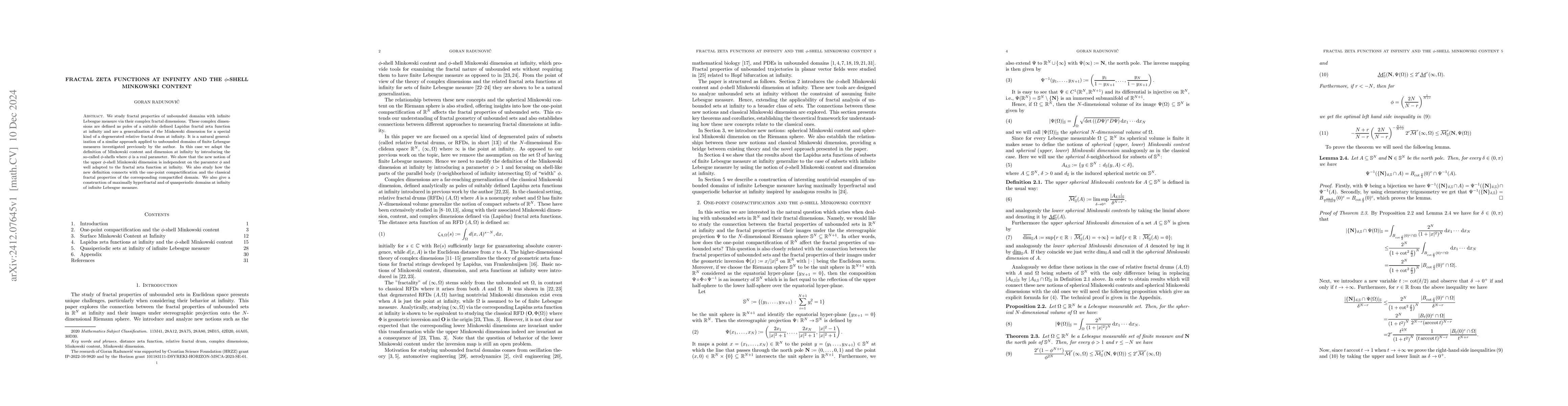 Thumbnail for Fractal zeta functions at infinity and the $φ$-shell Minkowski
  content