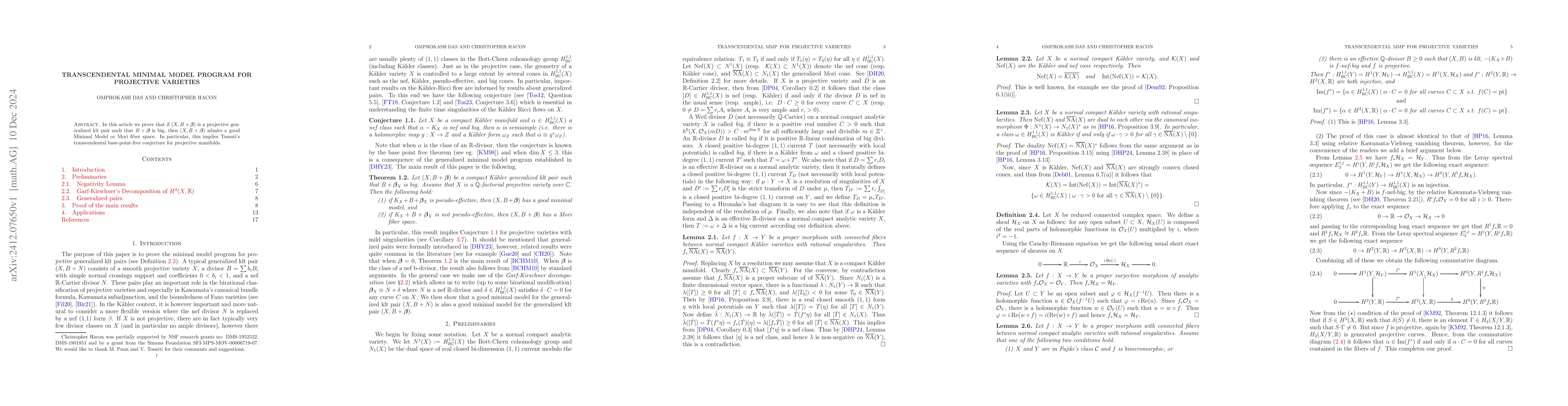 Thumbnail for Transcendental Minimal Model Program for Projective Varieties