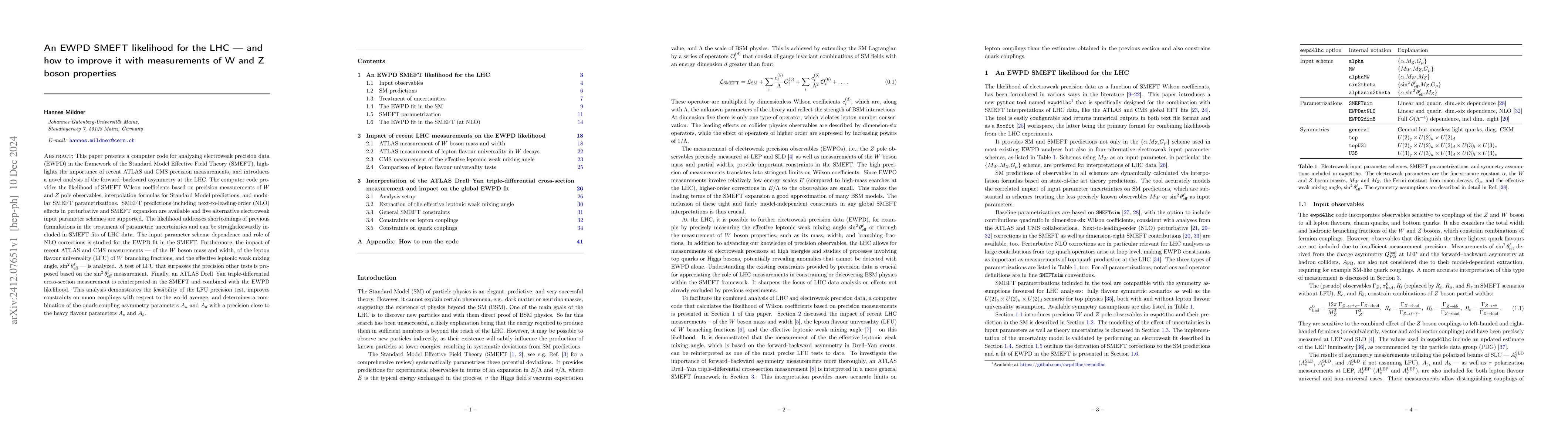 Thumbnail for An EWPD SMEFT likelihood for the LHC -- and how to improve it with
  measurements of W and Z boson properties