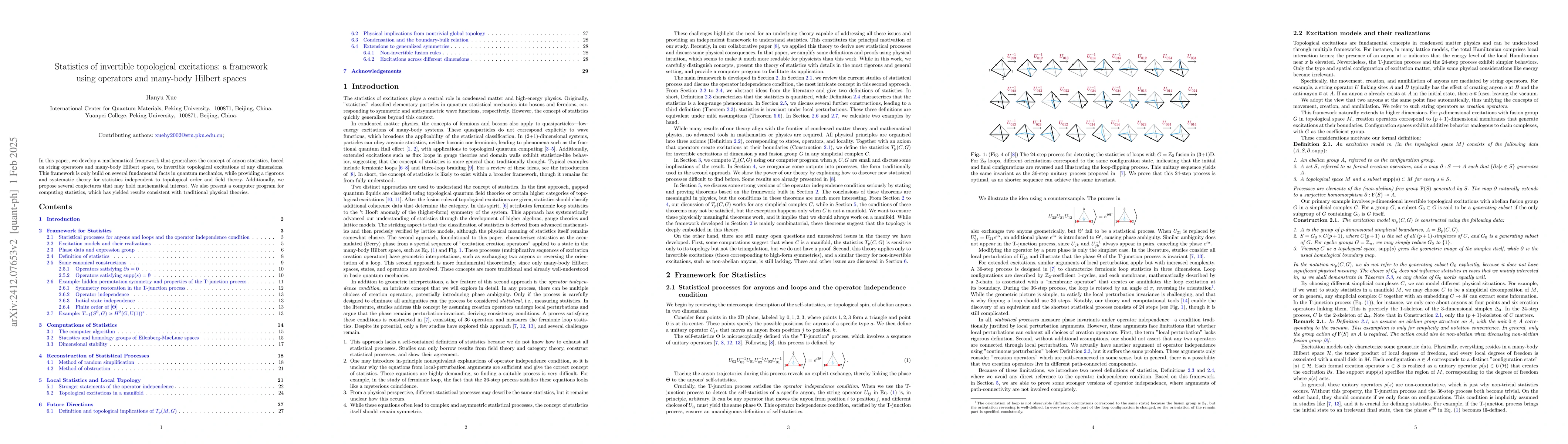 Thumbnail for Definition for statistics of invertible quasi-particles and extended
  excitations using operators on many-body Hilbert space