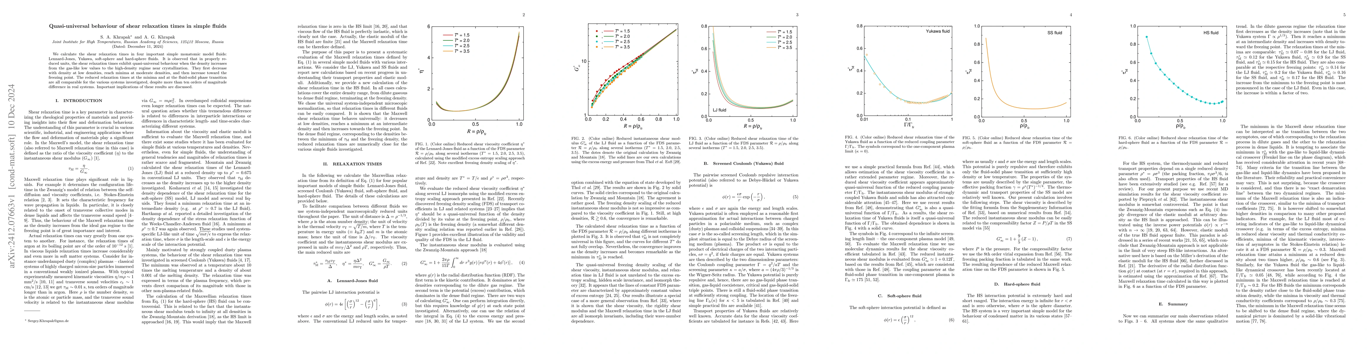 Thumbnail for Quasi-universal behaviour of shear relaxation times in simple fluids
