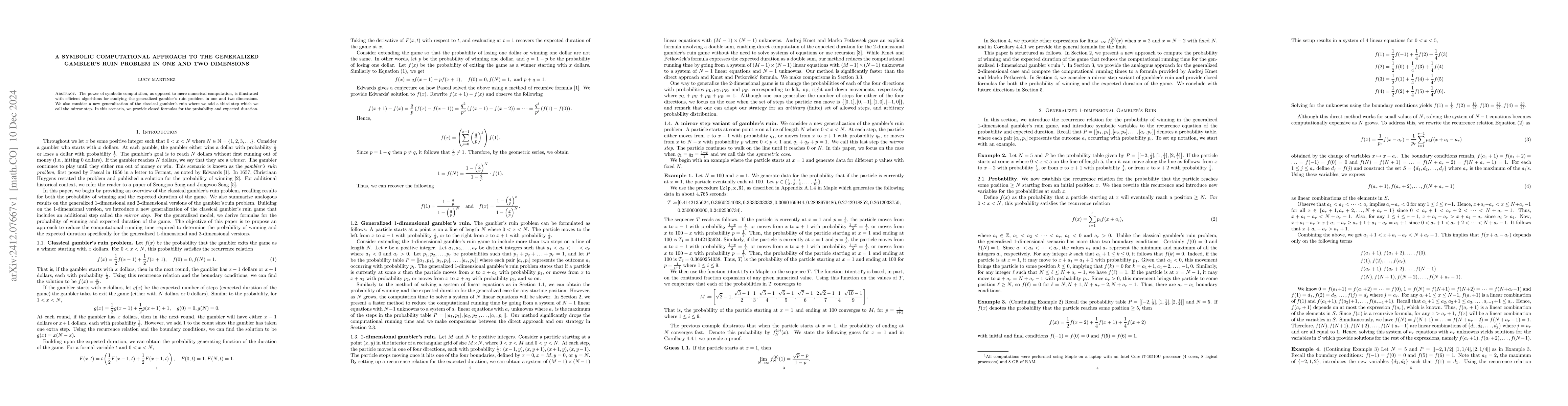 Thumbnail for A symbolic computational approach to the generalized gambler's ruin
  problem in one and two dimensions