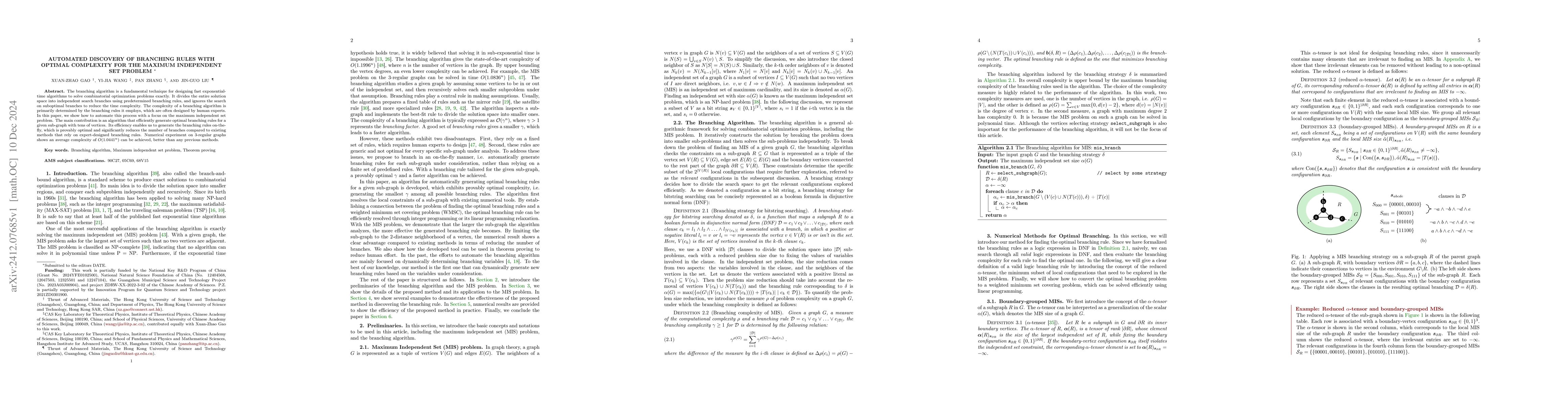 Thumbnail for Automated Discovery of Branching Rules with Optimal Complexity for the
  Maximum Independent Set Problem