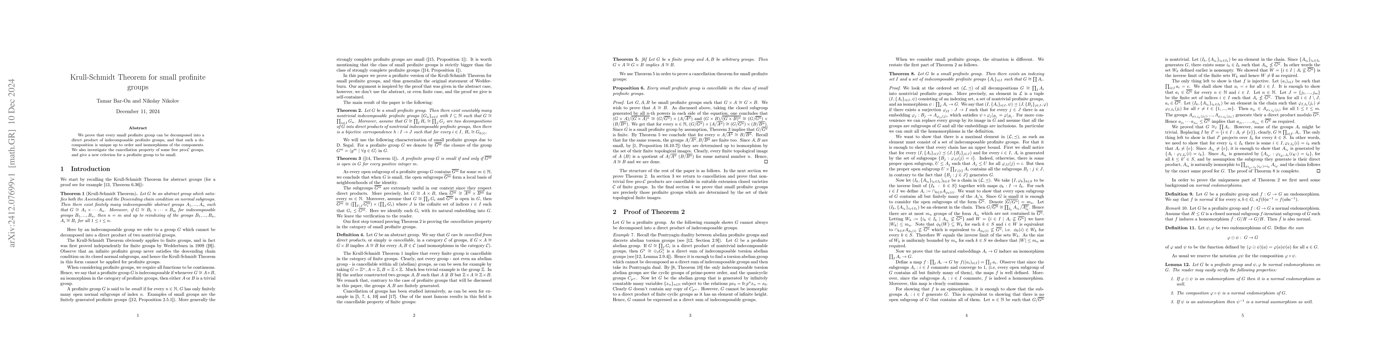 Thumbnail for Krull-Schmidt Theorem for small profinite groups