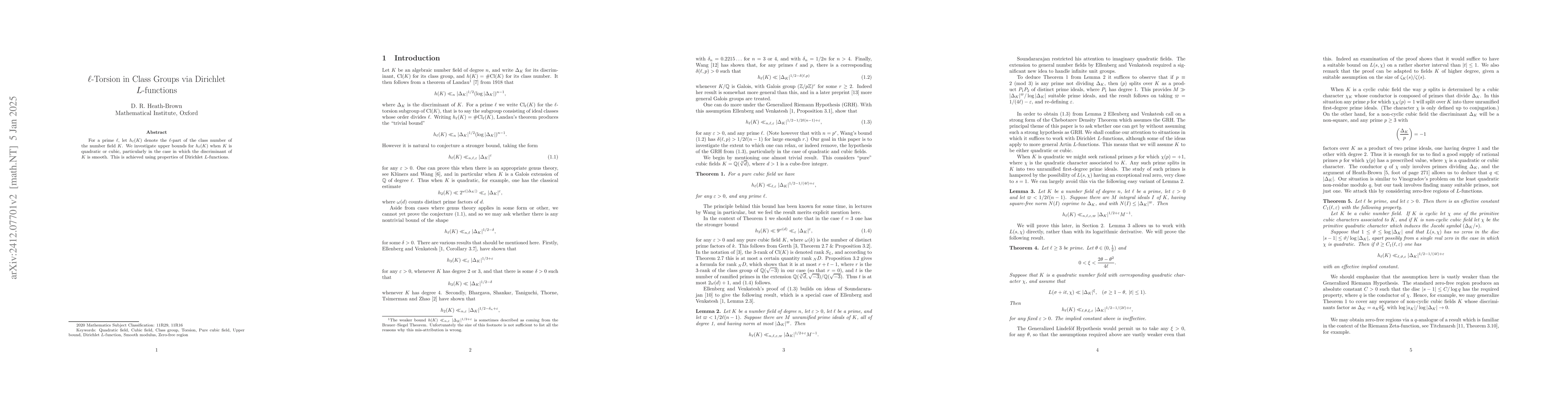 Thumbnail for $\ell$-Torsion in Class Groups via Dirichlet $L$-functions