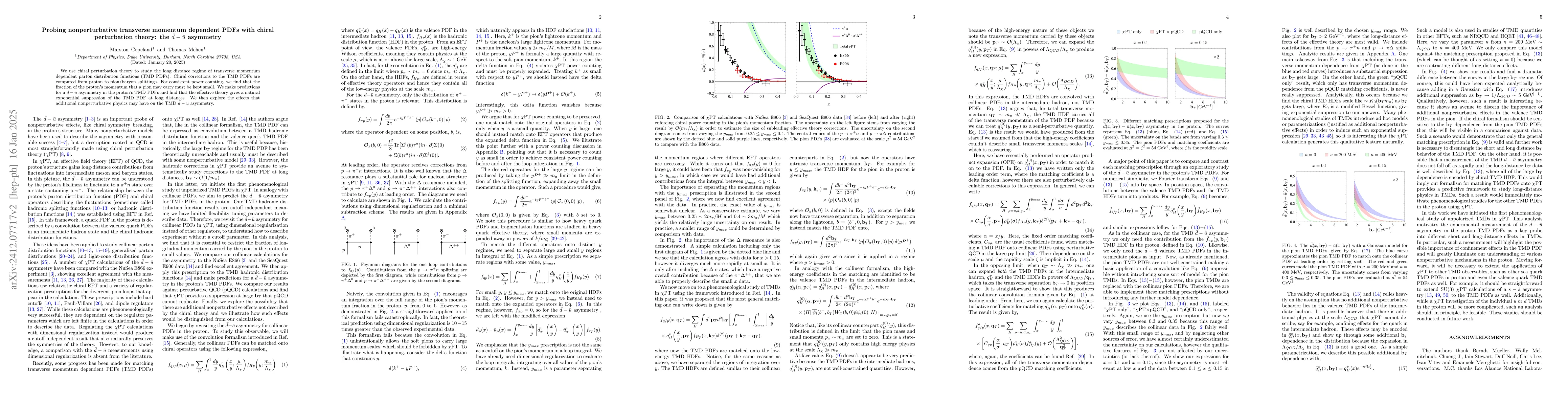 Thumbnail for Probing nonperturbative transverse momentum dependent PDFs with chiral
  perturbation theory: the $\bar{d}-\bar{u}$ asymmetry