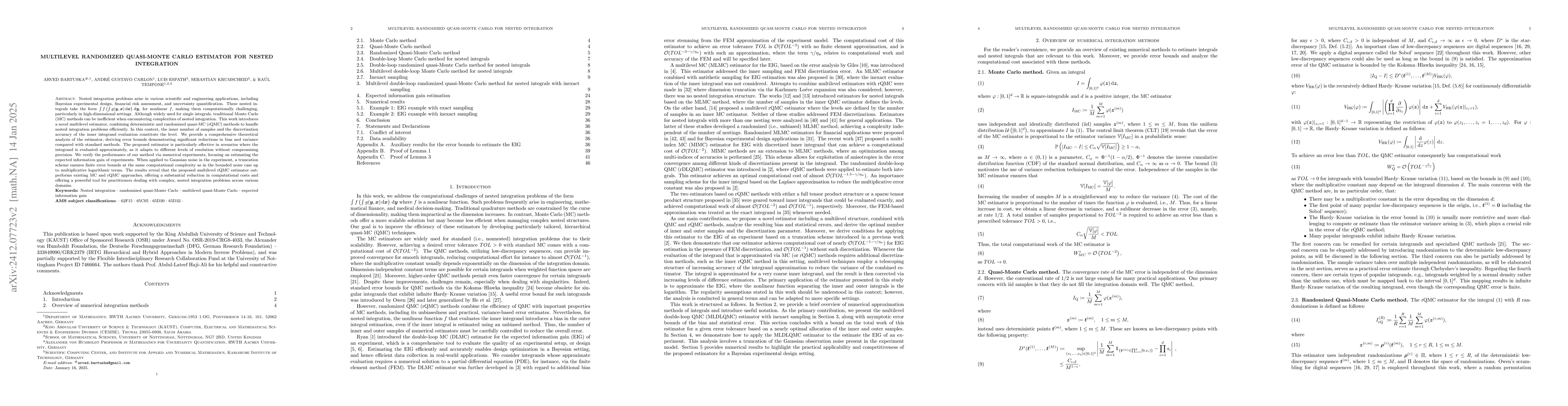 Thumbnail for Multilevel randomized quasi-Monte Carlo estimator for nested integration