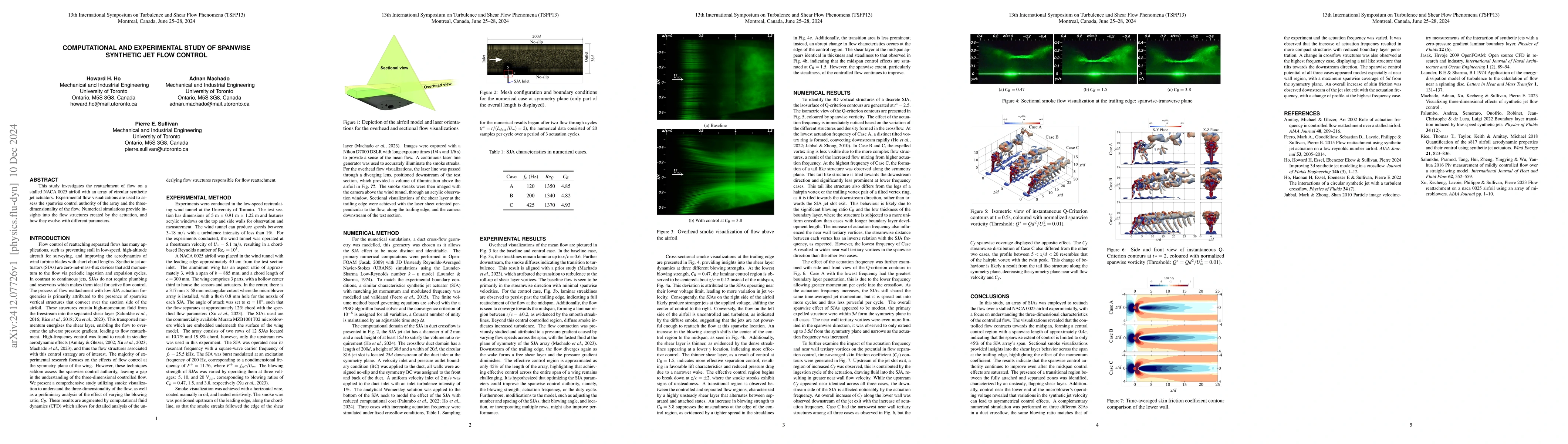 Thumbnail for Computational And Experimental Study of Spanwise Synthetic Jet Flow
  Control