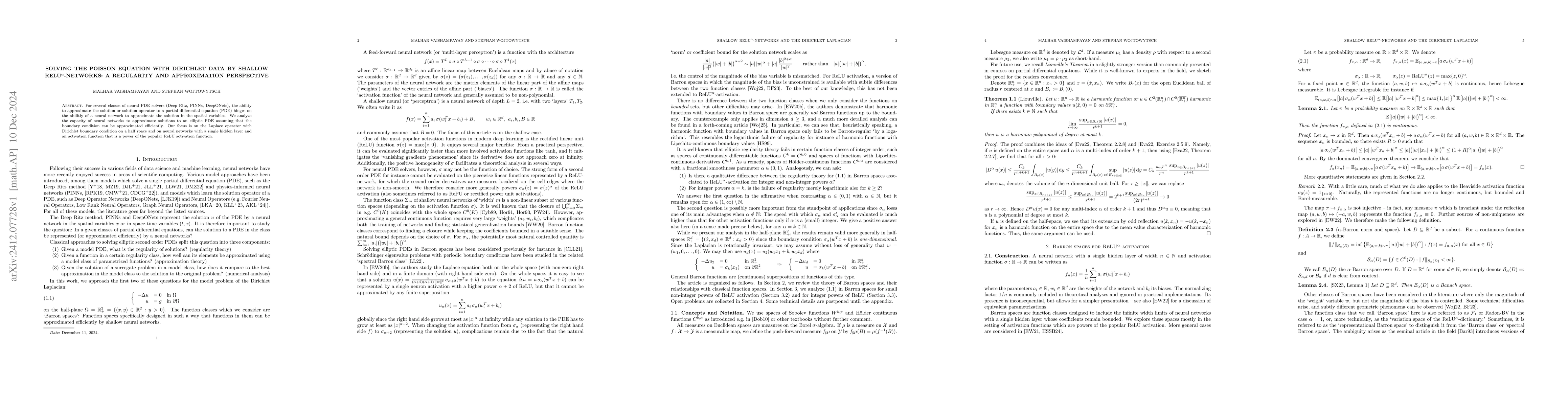 Thumbnail for Solving the Poisson Equation with Dirichlet data by shallow
  ReLU$^α$-networks: A regularity and approximation perspective