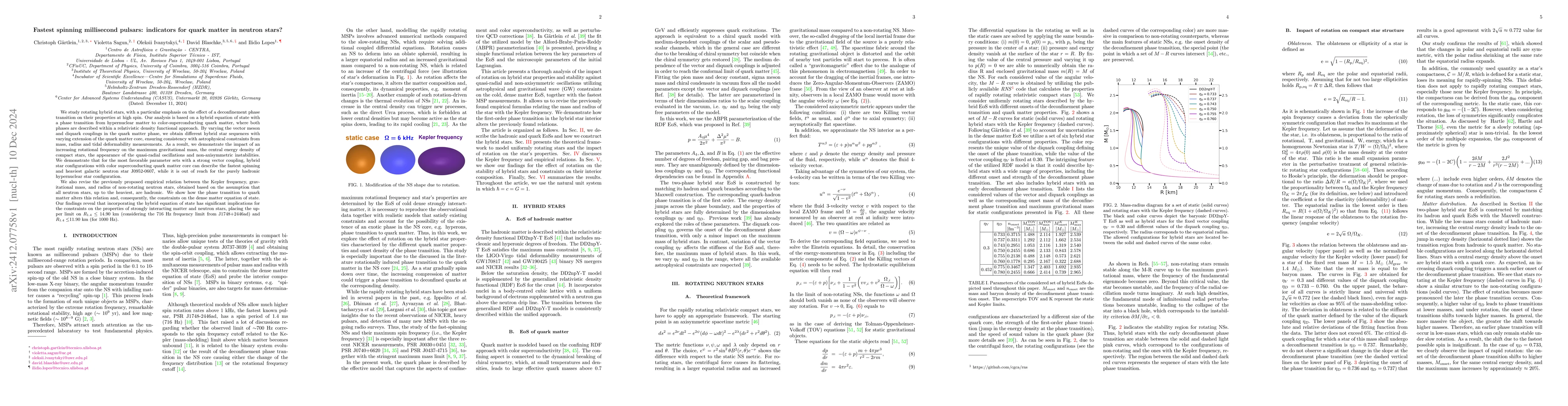 Thumbnail for Fastest spinning millisecond pulsars: indicators for quark matter in
  neutron stars?