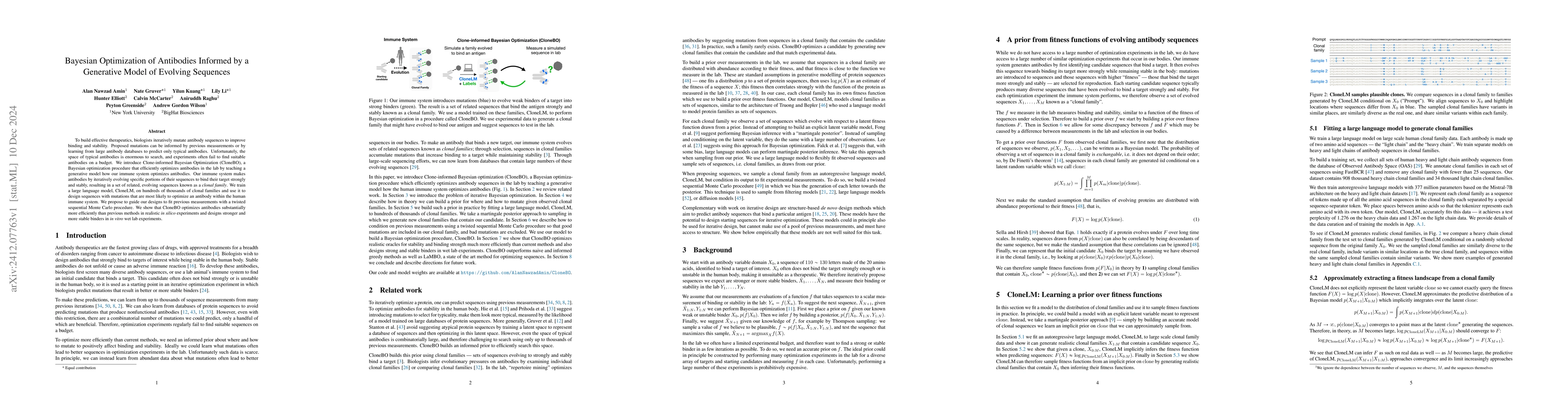 Thumbnail for Bayesian Optimization of Antibodies Informed by a Generative Model of
  Evolving Sequences