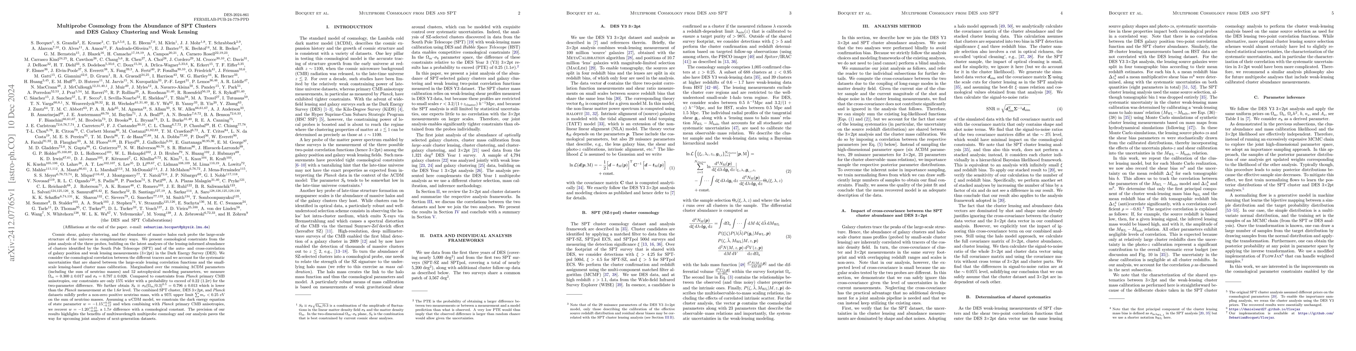 Thumbnail for Multiprobe Cosmology from the Abundance of SPT Clusters and DES Galaxy
  Clustering and Weak Lensing