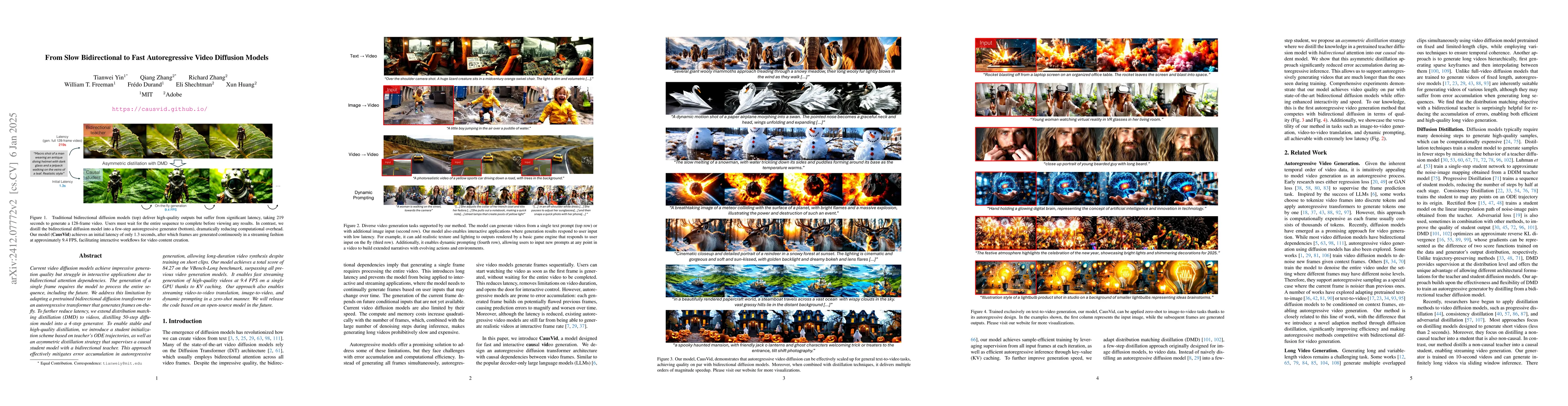 Thumbnail for From Slow Bidirectional to Fast Causal Video Generators