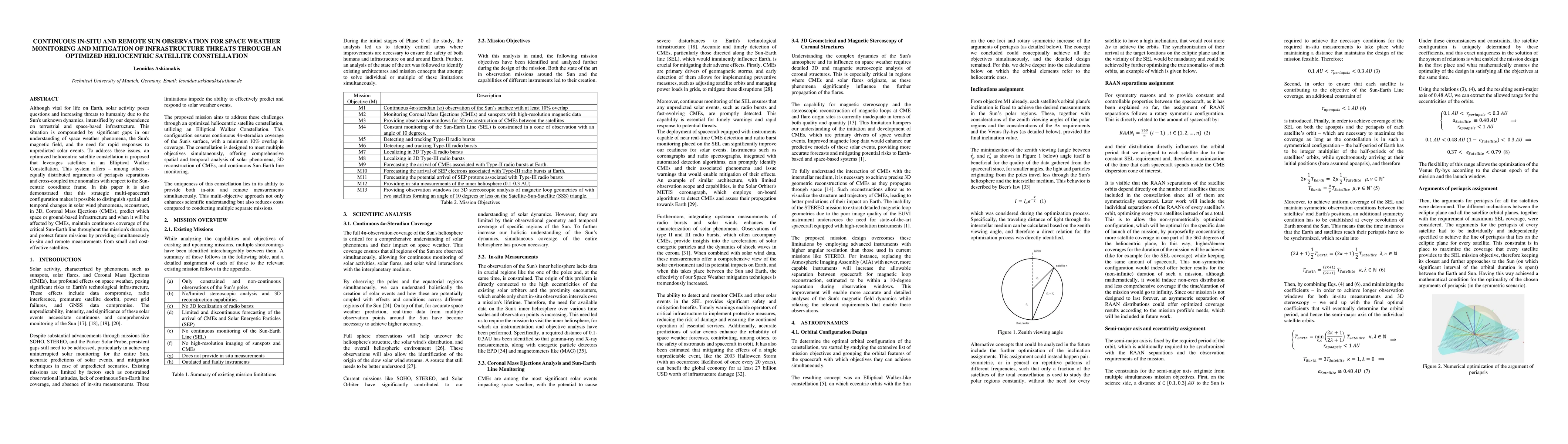 Thumbnail for Continuous In-Situ and Remote Sun Observation for Space Weather
  Monitoring and Mitigation of Infrastructure Threats Through an Optimized
  Heliocentric Satellite Constellation