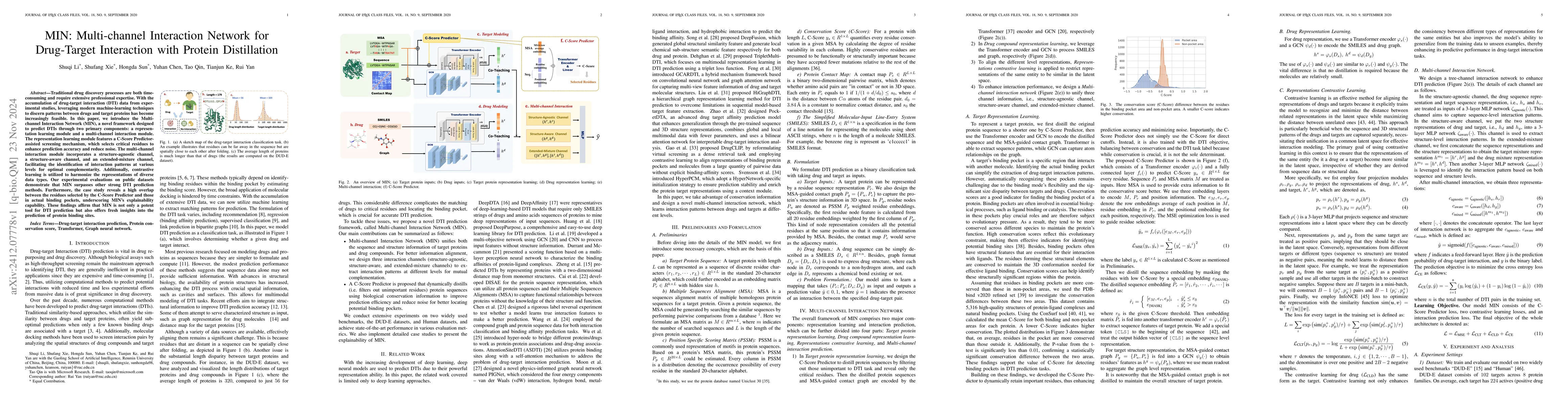 Thumbnail for MIN: Multi-channel Interaction Network for Drug-Target Interaction with
  Protein Distillation