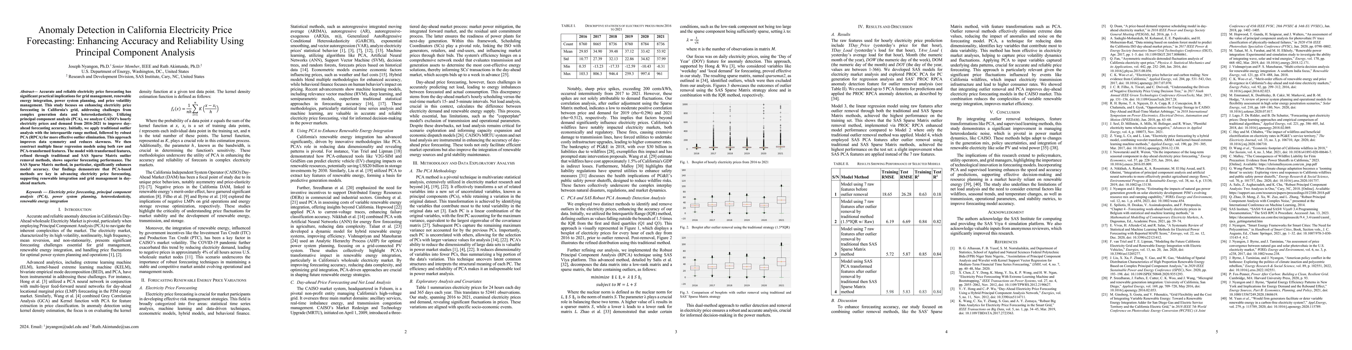 Thumbnail for Anomaly Detection in California Electricity Price Forecasting: Enhancing
  Accuracy and Reliability Using Principal Component Analysis