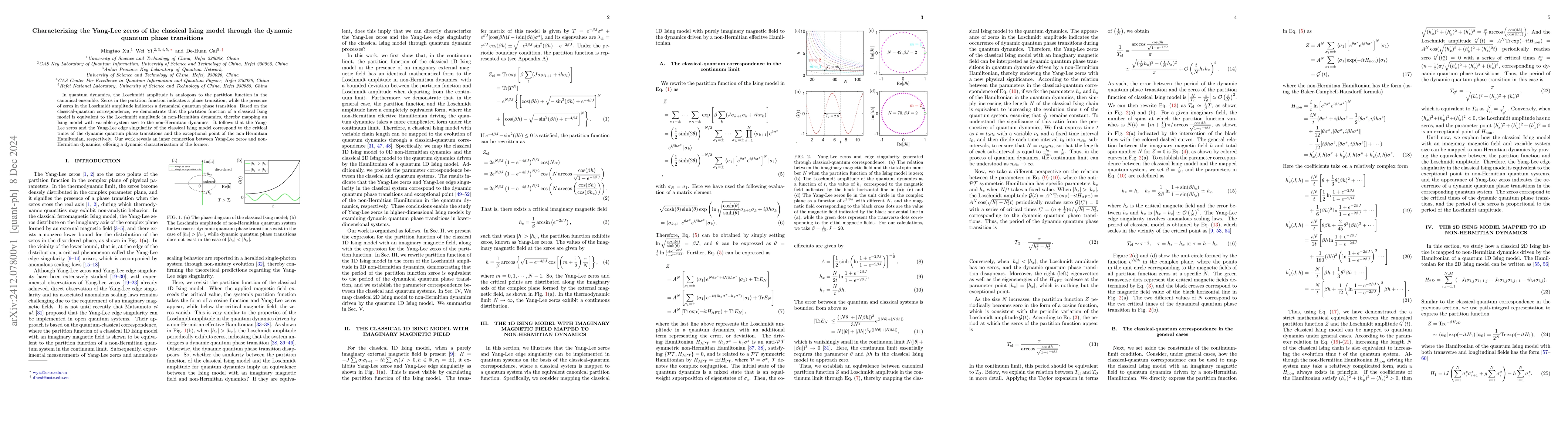Thumbnail for Characterizing the Yang-Lee zeros of the classical Ising model through
  the dynamic quantum phase transitions