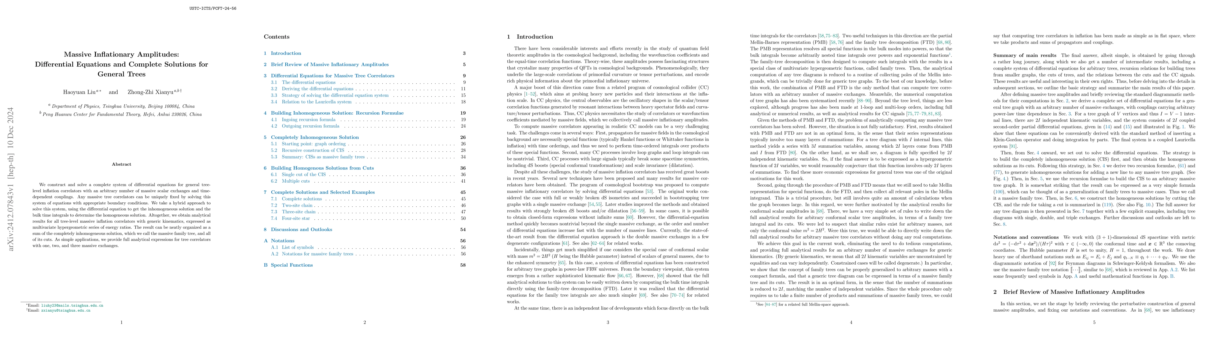 Thumbnail for Massive Inflationary Amplitudes: Differential Equations and Complete
  Solutions for General Trees