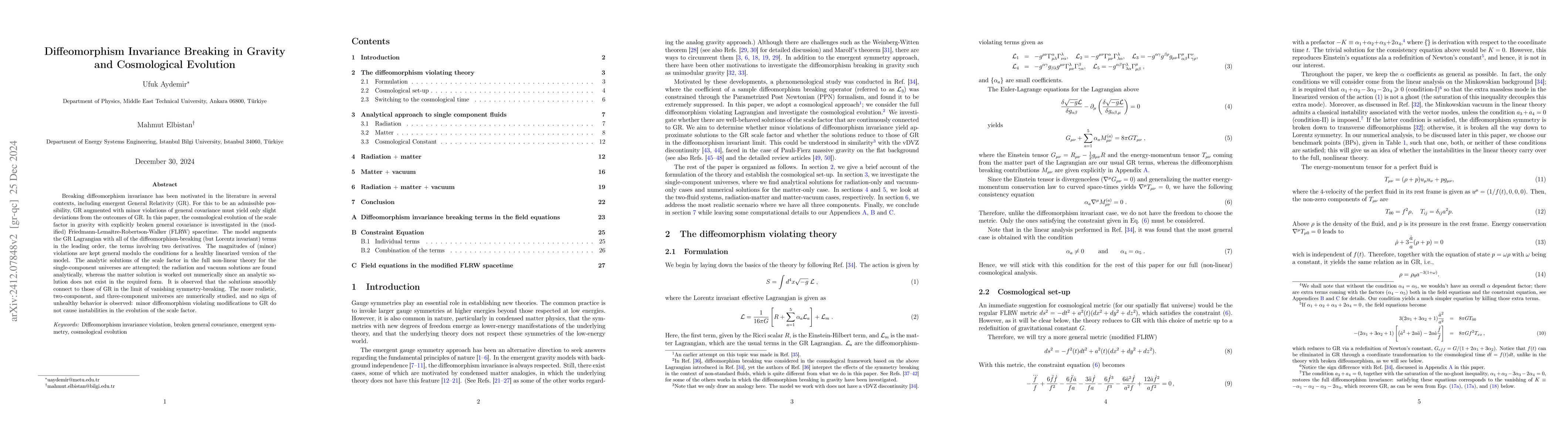 Thumbnail for Diffeomorphism Invariance Breaking in Gravity and Cosmological Evolution