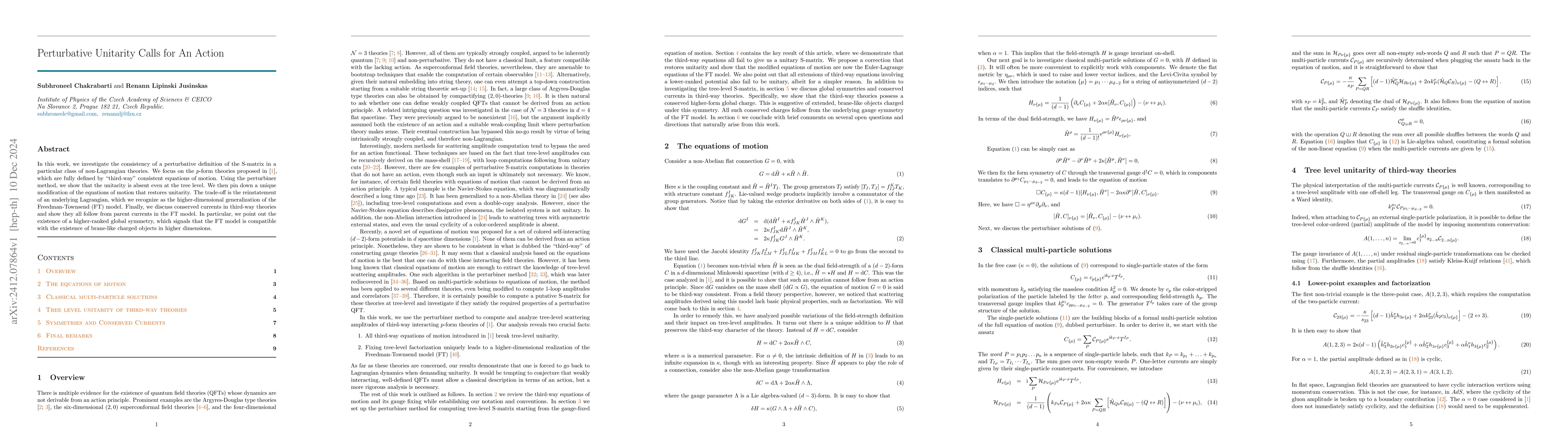 Thumbnail for Perturbative Unitarity Calls for An Action