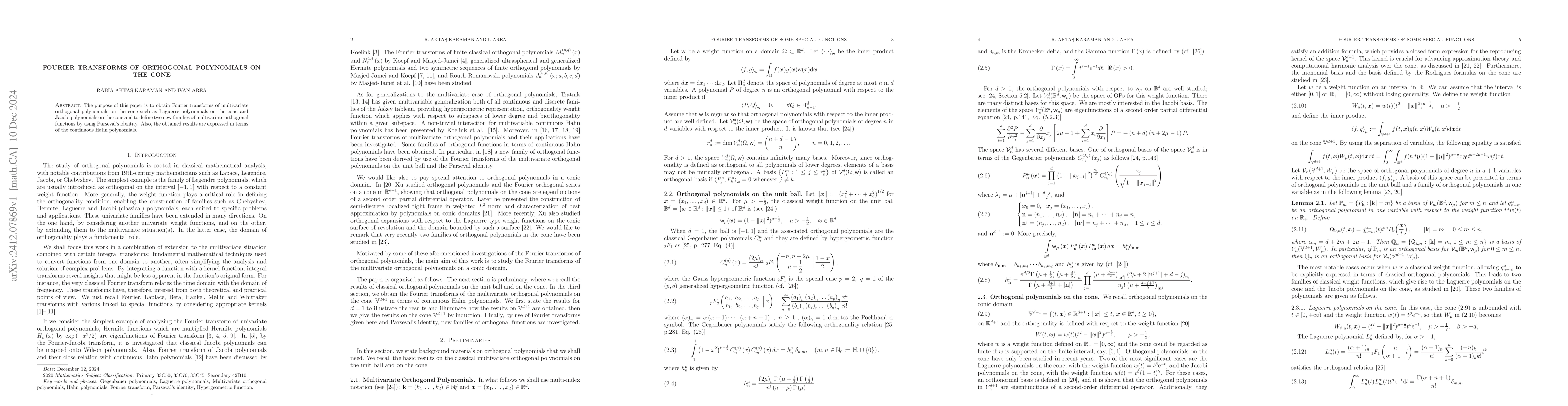 Thumbnail for Fourier transforms of orthogonal polynomials on the cone