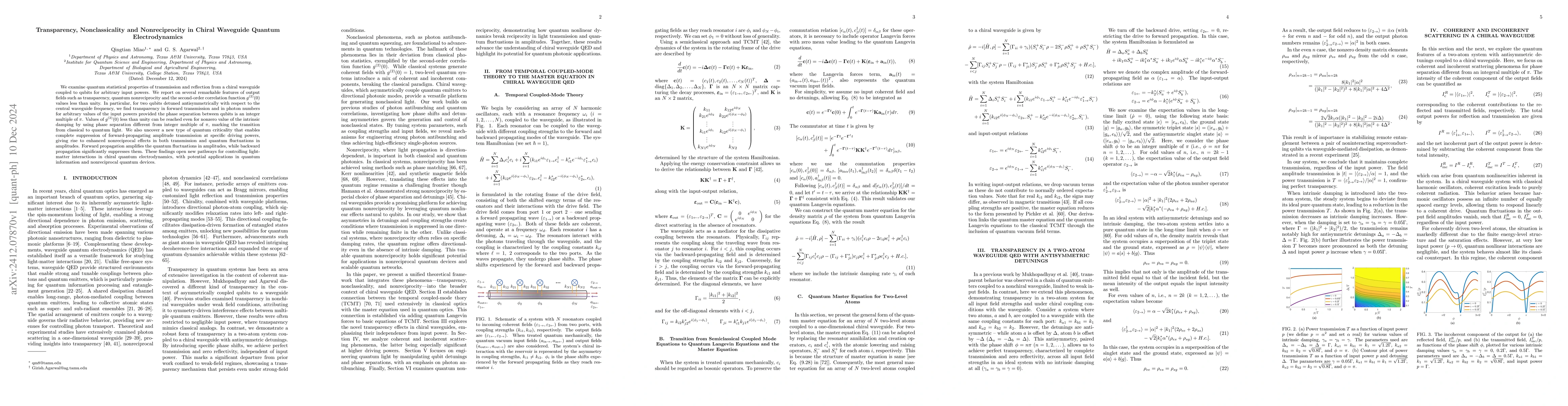Thumbnail for Transparency, Nonclassicality and Nonreciprocity in Chiral Waveguide
  Quantum Electrodynamics