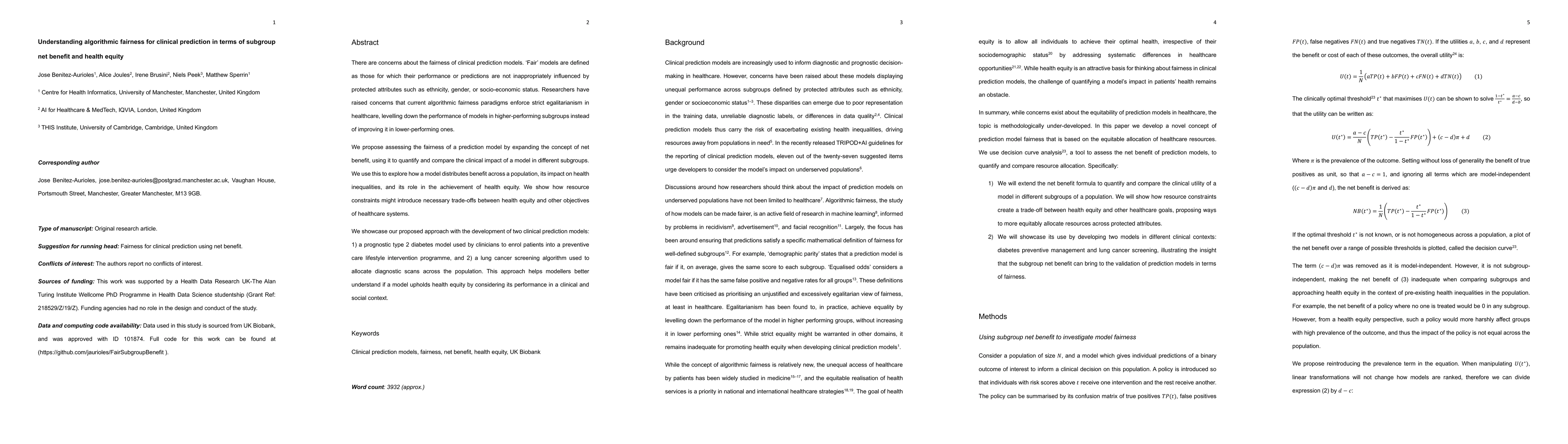 Thumbnail for Understanding algorithmic fairness for clinical prediction in terms of
  subgroup net benefit and health equity