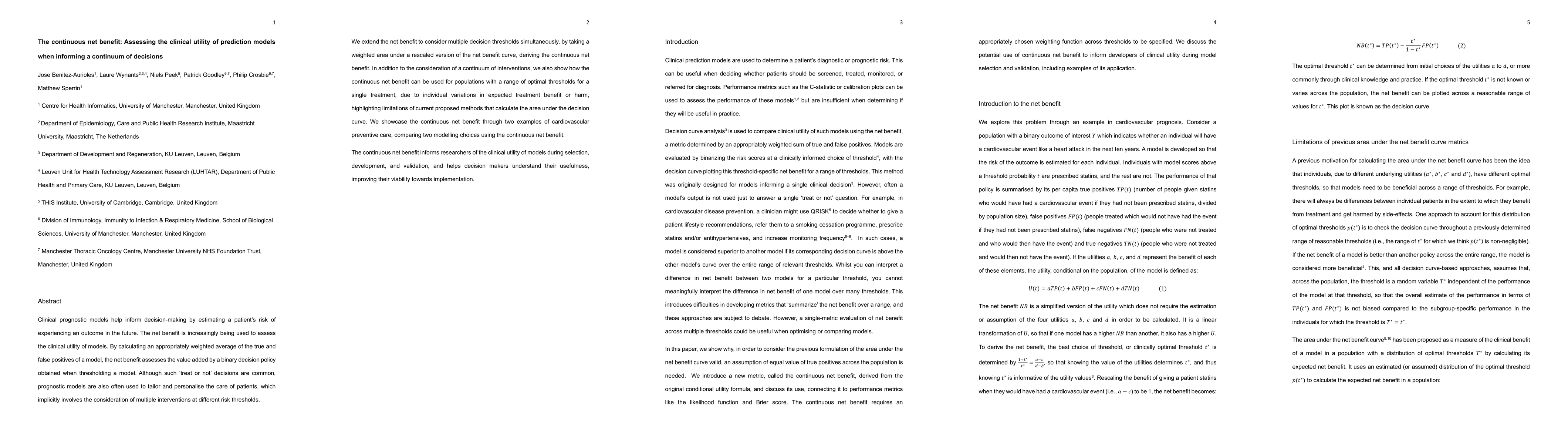 Thumbnail for The continuous net benefit: Assessing the clinical utility of prediction
  models when informing a continuum of decisions