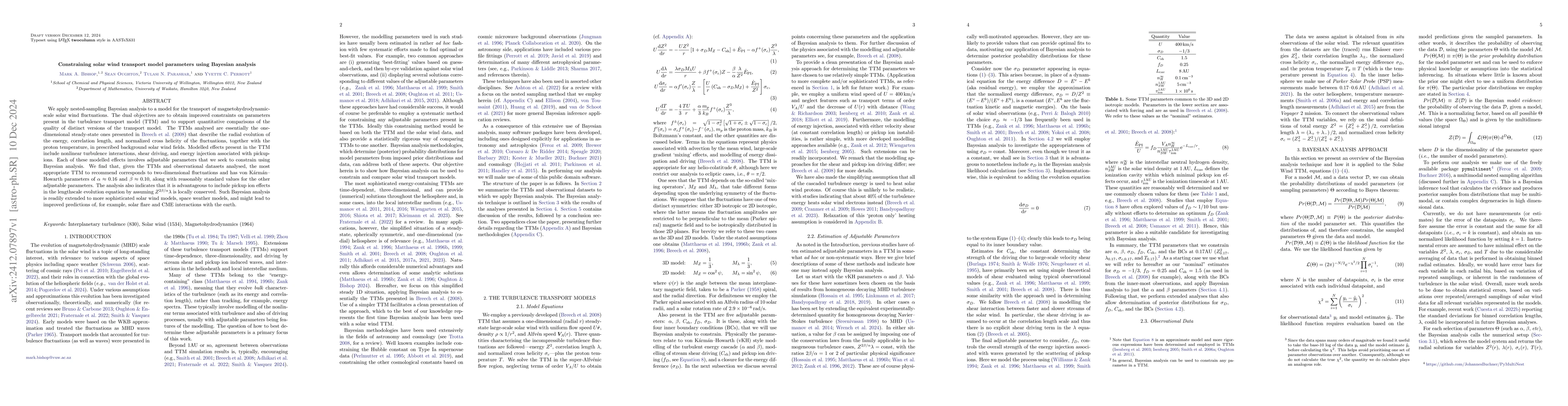 Thumbnail for Constraining solar wind transport model parameters using Bayesian
  analysis