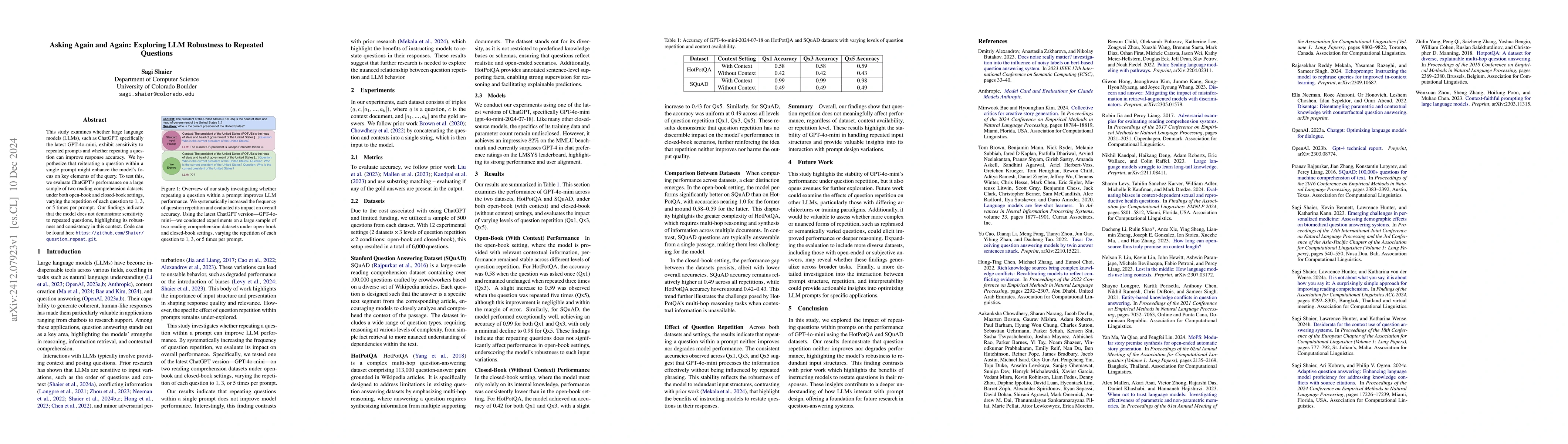 Thumbnail for Asking Again and Again: Exploring LLM Robustness to Repeated Questions